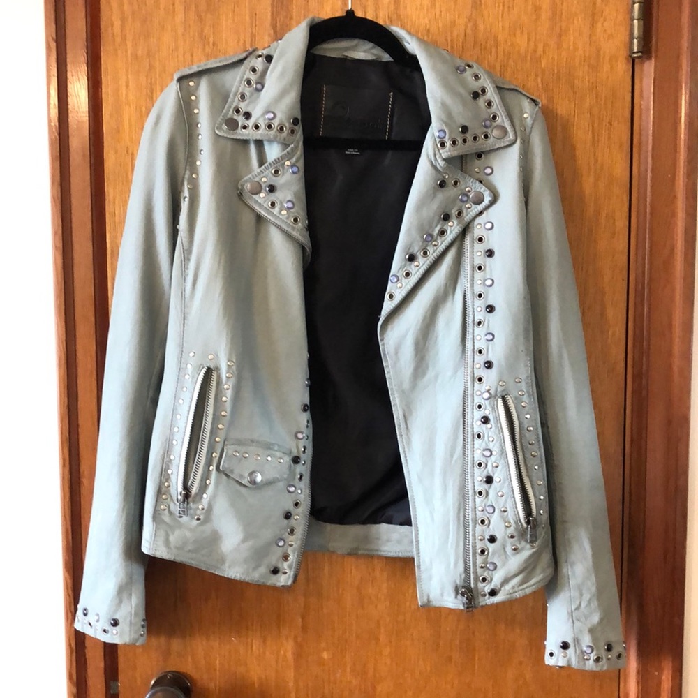Goosecraft leather moto jacket with embellishments